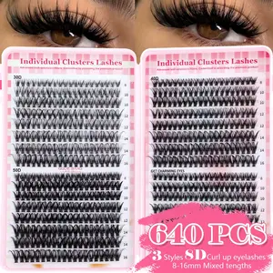 Ultra-Thin DIY Cluster False Lashes, Dense D Curl, Mixed Length, Reusable, Non-Toxic, Suitable for Beginners, Patch Form, 0.07mm Thickness