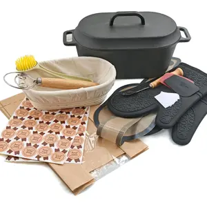 4.5QT Cast Iron Loaf Oven Pan - 11.3"x6.5"x4.3" Duty Sourdough Bread Pan kit - 5QT with Lid Handles Lame, for home baking