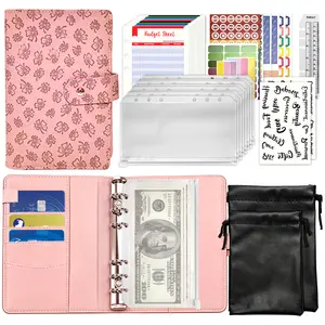 Money Saving Binder with Expense Envelopes, Budget Binder Money Savings Challenges Book Organizer with Cash Envelopes, Expense Sheets, Category Labels, 2 Jewelry bags, Four-Leaf Clover Print
