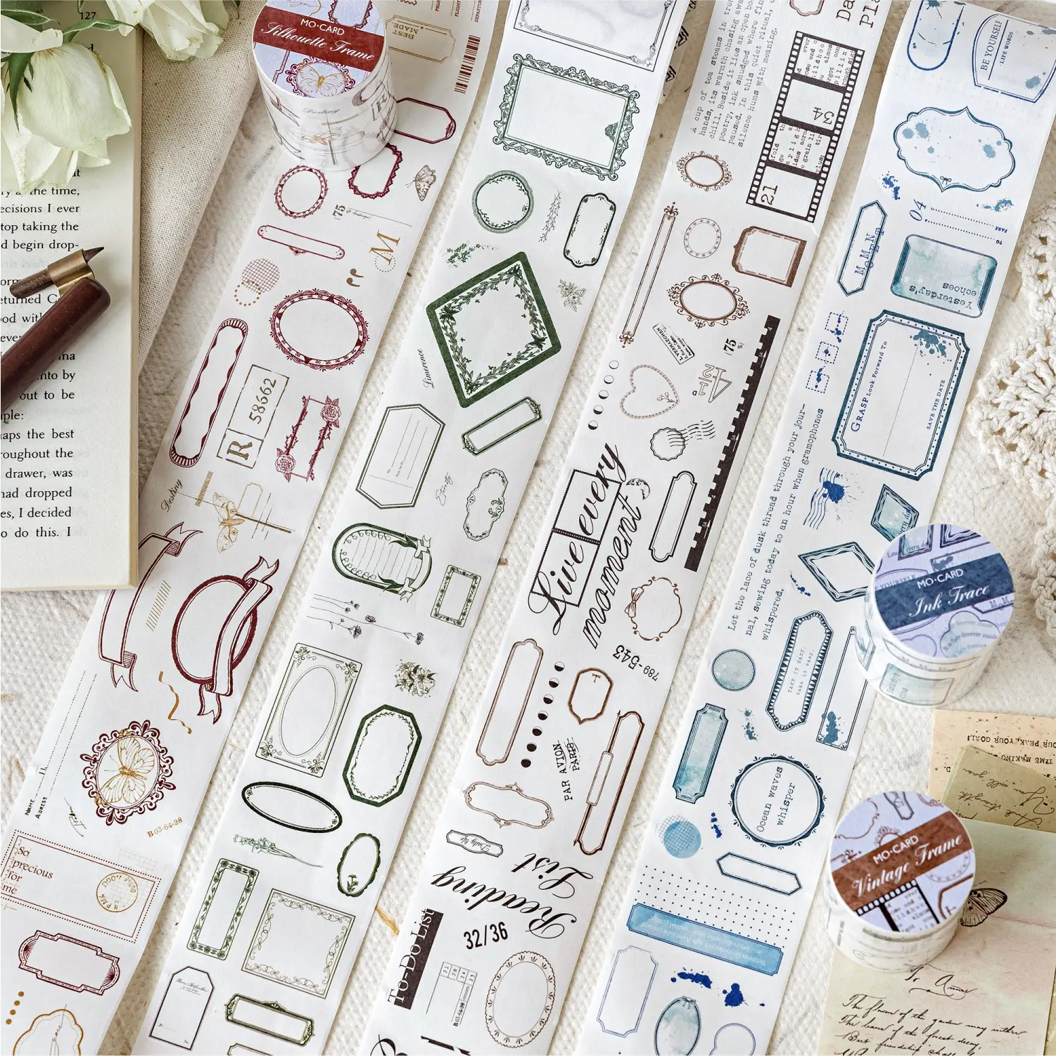 Japanese Washi Tape Roll, Plain Border Design, Writeable Label Stickers, Handmade Journaling Supplies, Bottle Decoration, Scrapbooking Materials