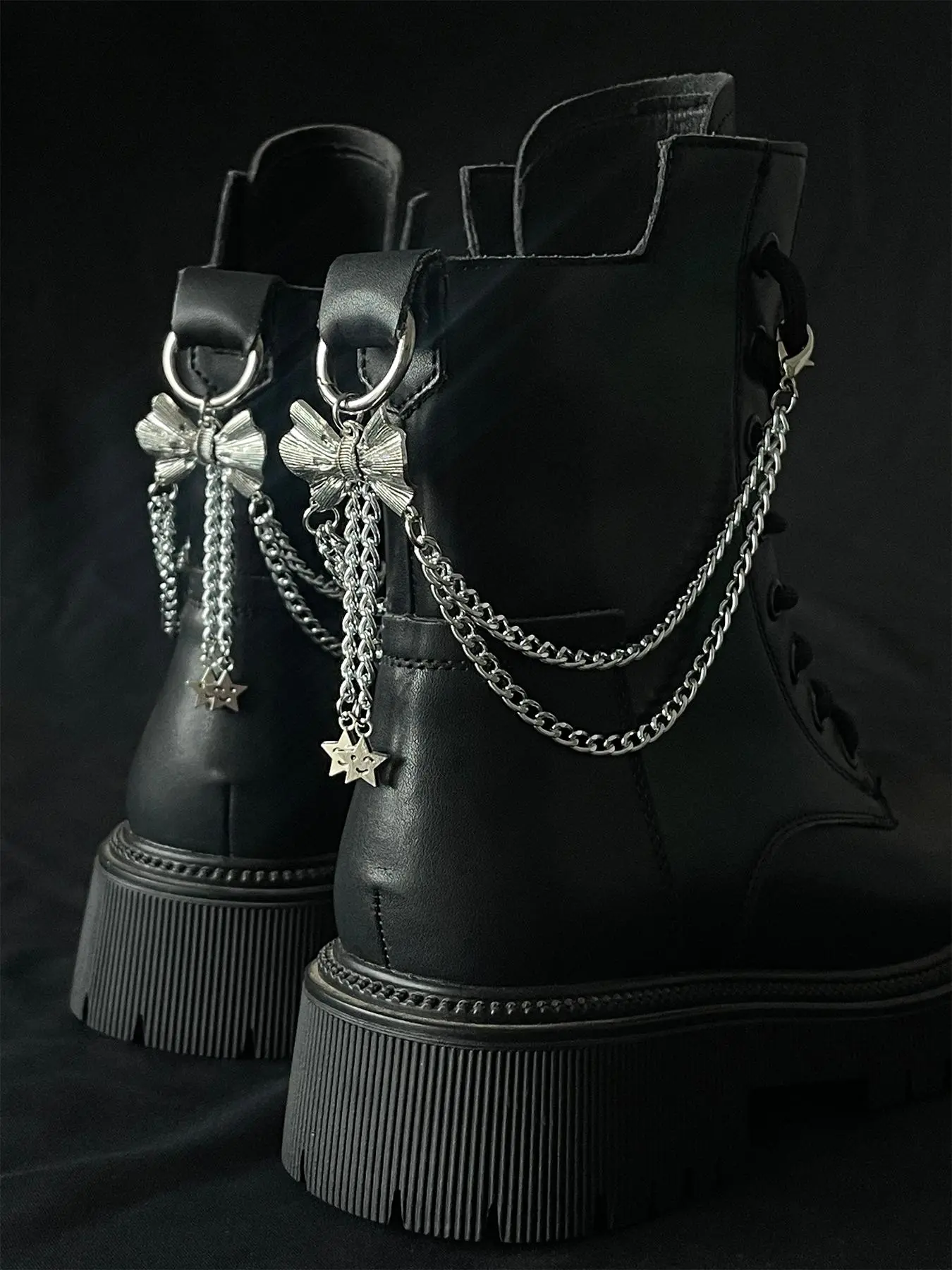 Bow & Chain & Star Design Shoes Decorations, Punk Style Shoes Accessories for Women's Boots, Fashionable Shoes Accessories for Daily Wear, Decorative Shoe Accessories, Chain Shoes Charms, Bling Shoe Charms, Shoe Charms Set