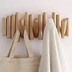 Nordic Solid Wood Coat Rack Wall Hanging Coat Rack Entrance Coat Hook Clothes Rack Floor Standing Wall Free Nail Hanging