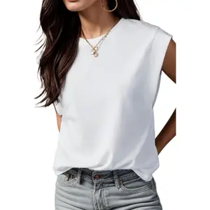 Women 2025 Cap Sleeve Tops Summer Casual Tee Shirt Loose Crew Neck Basic Tank Trendy Work Vacation Outfits (S-2XL)