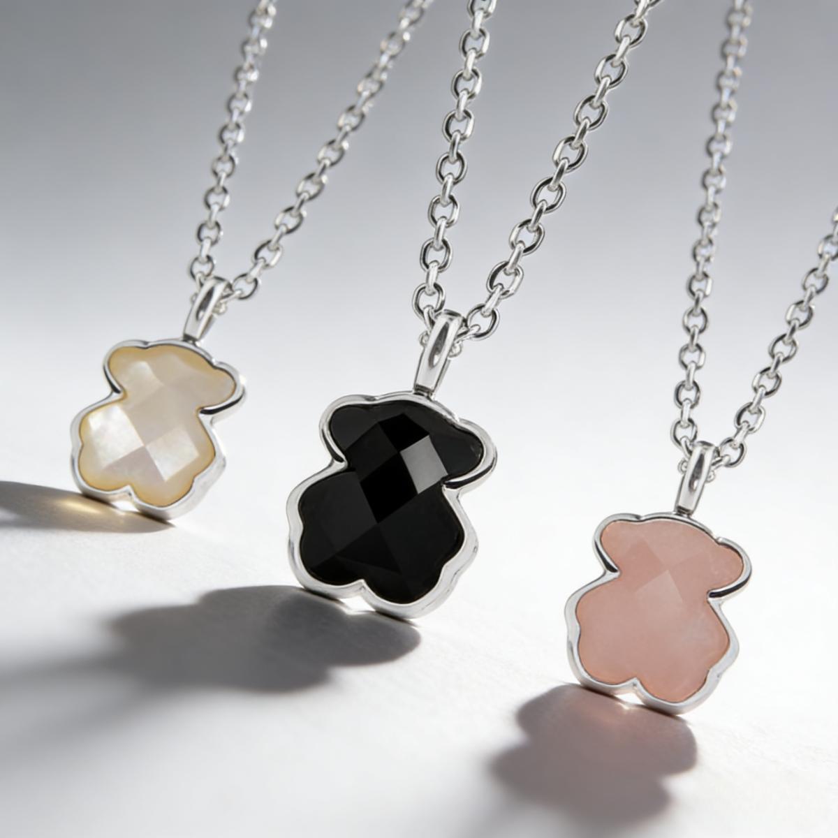 Chic Bear Shape Pendant Necklace, Polished Chain with Faceted Inlay, Timeless Everyday Jewelry Gift