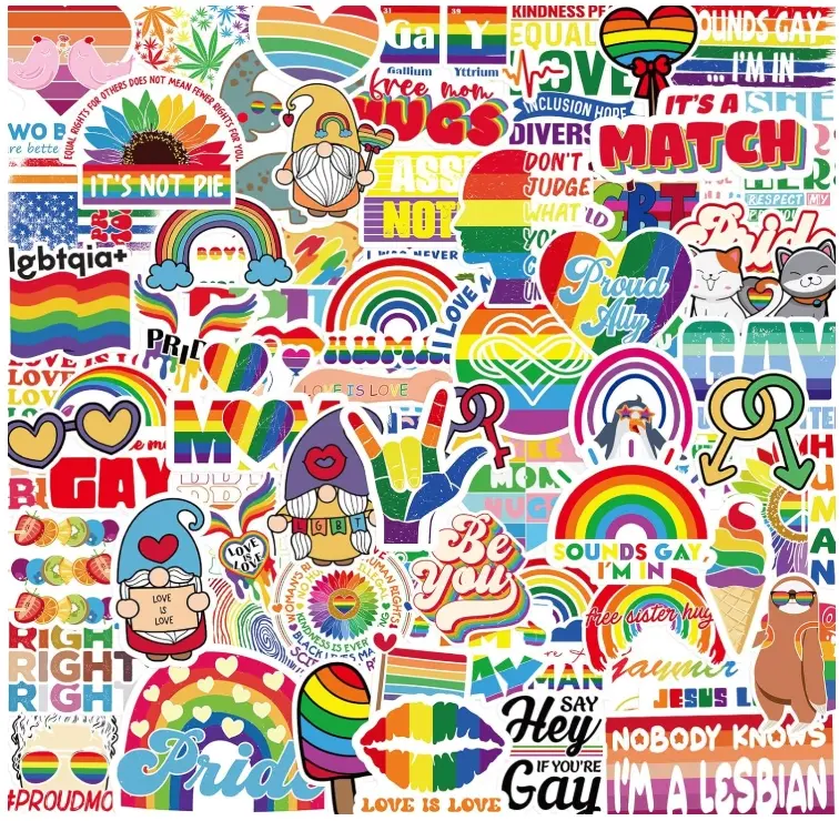 Stickers LGBTQ+ Rainbow Sticker Bulk Vinyl Gay Trans Lesbian Decals for Water Bottle Laptop Decor Parade Accessories Party Festival Celebration Supplies 100Pcs