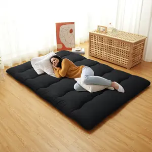 Black Japanese Floor Futon Mattress Queen Size, Japanese Style Folding Futon Mattress Sleeping Mattress Pad for Adults Kids, Tatami Mat, Roll Up Camping Mattress