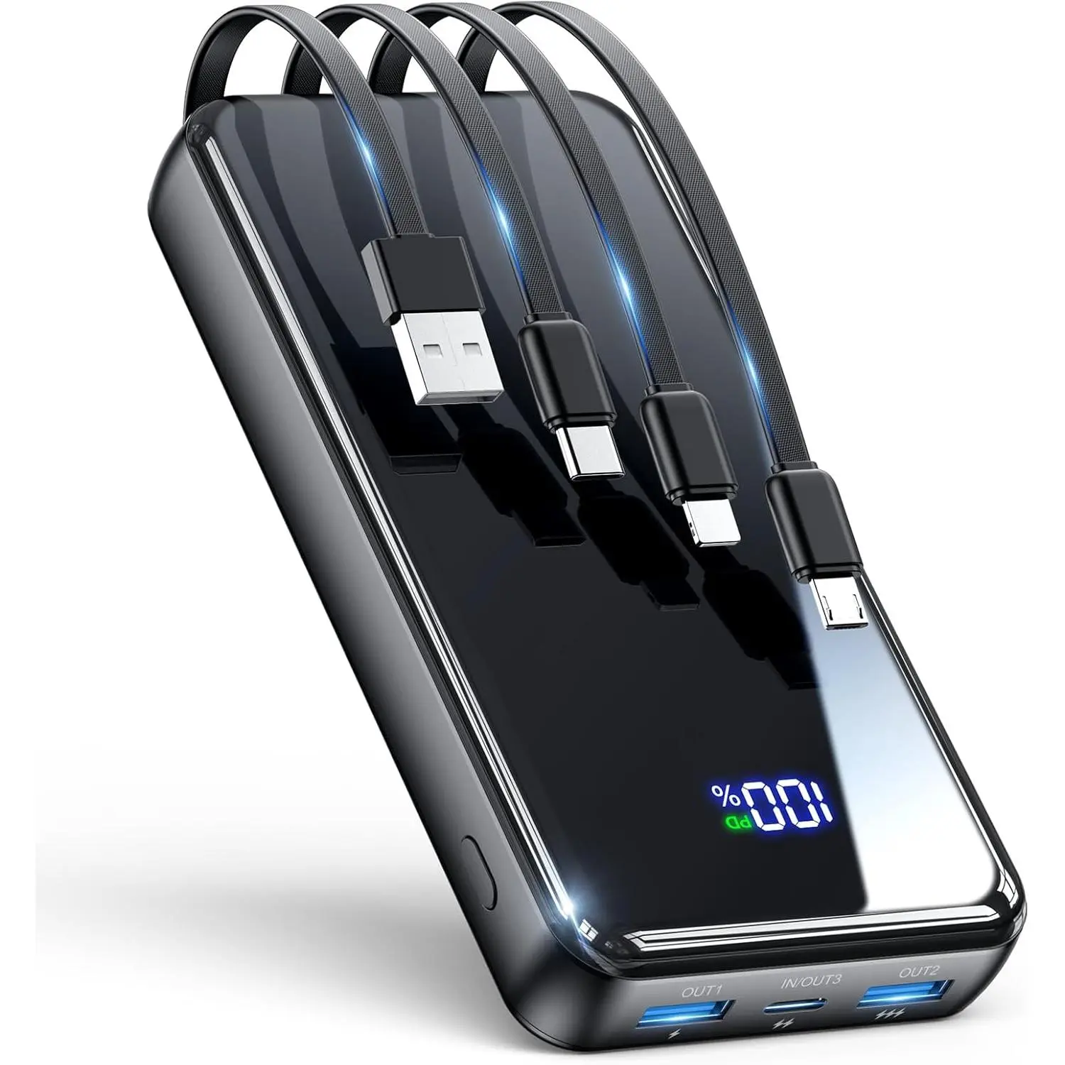 42800mAh Black Portable Power Bank - Extended Capacity Battery, Phone Accessory with Built-in Cables & Wall Charger, 22.5W PD USB-C In/Out Fast Charging, 6 Outlets, 2 Inputs, Battery Anxiety Solutions for iPhone 16/15/14/13/12 & Android, Portable Powerban