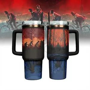 Stranger Things Tumbler 20oz-40oz Stainless Steel, Double Wall Insulated, With Handle & Straw – Funny Gift for Movies Lovers & Fans