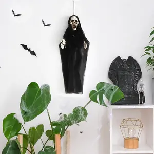 Halloween Hanging Ghost Decor - 17.7 x 13.8 Inch (45 x 35 cm) Scary Floating Skeleton with Glow-in-the-Dark Face, Haunted House & Bar Hanging Prop