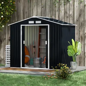 Outsunny 7' x 4' Steel Storage Shed Organizer, Garden Tool house with 4 Vents and 2 Easy Sliding Doors for Backyard, Patio, Garage, Lawn