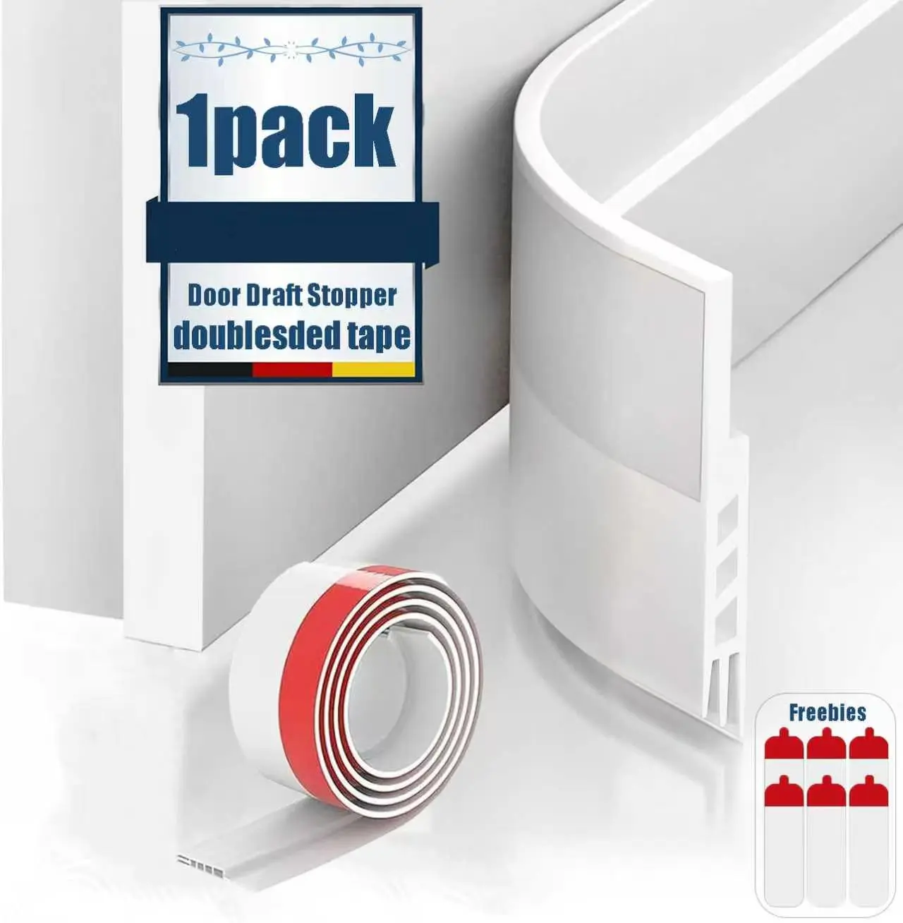 1 Pack Door Draft Stopper, Under Door Sweep for Exterior & Interior Doors, Weather Stripping Door Seal, Garage Window Blocker Noise Cold Air Insulation, Draft Guard White 2" W x 36" L