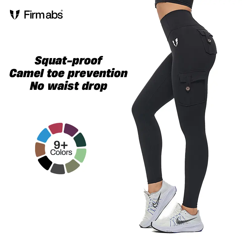 FIRMABS High Waist Cargo LeWearggings for women,Tummy Control Side Pockets Shaping Gym