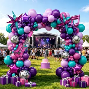 Kpop Disco Music Theme Balloon Arch Set, Explosion Star Guitar 4D Ball Note, Multicolor Latex Balloons for Birthday Parties, Fan Events, Music Festivals