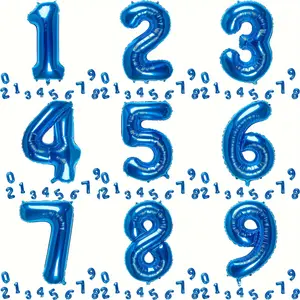 Blue Number Balloons 0-9, 16inch Aluminum Foil Polyester - Perfect for Birthdays, Weddings, and Celebrations, Suitable for Teens and Adults, Single Package