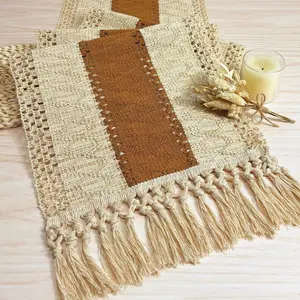 Boho Table Runner 72 Inches Long Thanksgiving Decor Table Runner Farmhouse Style with Tassels for Party Bohemian Rustic Wedding Bridal Shower Dining Decor Middle Brown (12x72 Inches)