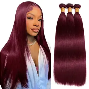SDDRSRA 99J Dark Red Straight Human Hair Bundles 20 30 Inch 12A Brazilian Virgin Hair Extension Weave Human Hair Raw Bundles For Women