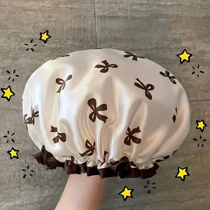 Double-layered floral pattern bath cap – elastic, adjustable hair net, reusable polyester material, suitable for both men and women, everyday household use, durable bath cap.
