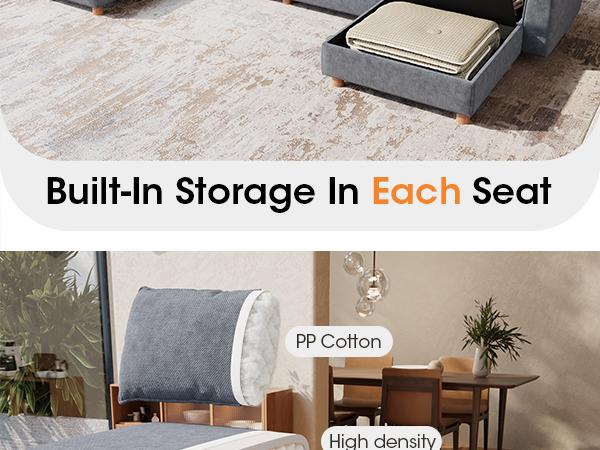 4-8 Seat Modular Sectional Sofa with Storage, Sturdy Solid Wood Structure, Modular Sectional Sofa Cloud Couch Washable, Spacious Couches for Living Room, Apartment, Loft, Grey