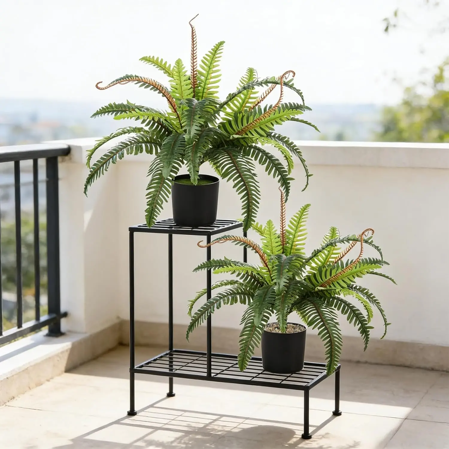 Lifelike Faux Fern Plants in Pots – Set of 2 Artificial Greenery – 25" Realistic Decorative Bushes for Indoor & Outdoor Home, Office, Patio, Windowsill