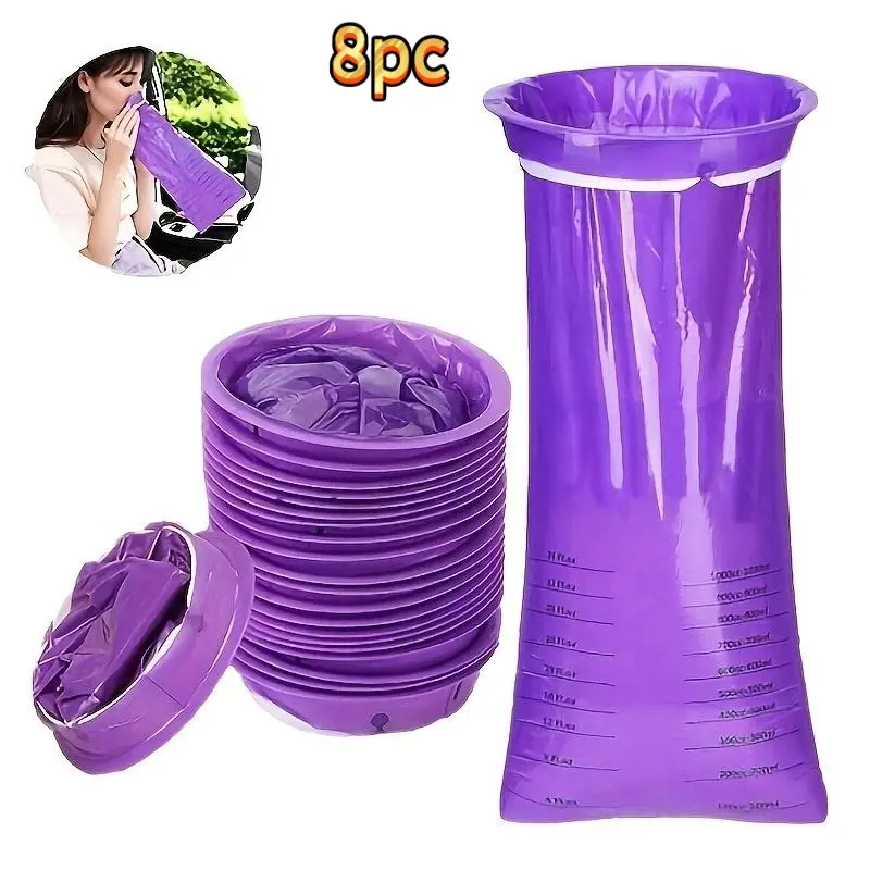 8 Leak proof Travel Vomit Bags for Premature Birth and Vehicle Use - Breathable, Portable, Odorous Bag Suitable for Adults and Pregnant Women, Purple, Travel Essential, Travel Accessory | Durable Material