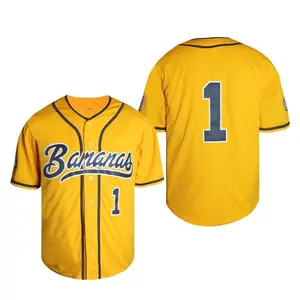 Men's baseball jersey, #1, yellow baseball jersey, banana, V-neck, letters and numbers sewn, breathable, suitable for baseball.