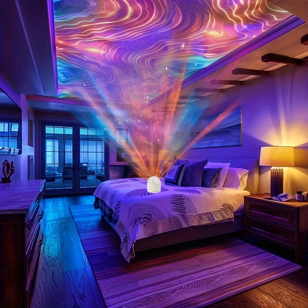 Aurora & Water Ripple 2 Counts of Shades Projector Light, EasterEggLight Multiple colors USB LED Dynamic Ambient Color Changing w/ Remote,Bathroom Decal Lights at Night Home Decor Wall Ceiling Modern Design clearance items BackToSchool