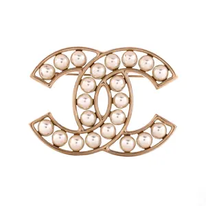 Pre-owned Chanel CC Brooch Metal with Faux Pearls by Rebag