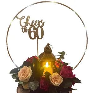 10Pcs Gold Metal Floral Hoop Centerpieces 12” with LED Lights – Elegant Wedding Table Decor, Home and Party Decoration