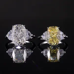 Diamond-fire CZ- Fancy Light Yellow Three Stone Engagement Ring 925 Sterling Silver Statement Rings For Women GB