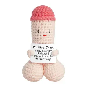 Funny Emotional Cute Crochet Doll, 1 Count Creative Knitted Decor with Positive Message Card, New Year Birthday Gift,Gifts Boyfriend,Fun Desk Decoration, Inspirational Gift for Friends Women，Support Plushies,Cuddly Doll Gift Soft Stuffed Animal
