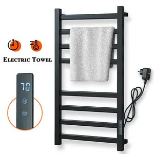 Senlesen Towel Warmer Black Towel Heater Rack for Bathroom, 8-Bar Electric Towel Rack Wall-Mounted Heated Towel Rack Stainless Steel Hot Towel Rack with Timer and Smart Temperature Control