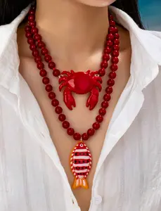 Red Beaded & Fish Necklace – Ocean Style Beach Jewelry