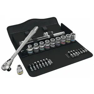 Wera 05004078001 8100 SC 8 Zyklop Metal Ratchet Set with Switch Lever, 1/2" Drive, Metric, 28 Pieces