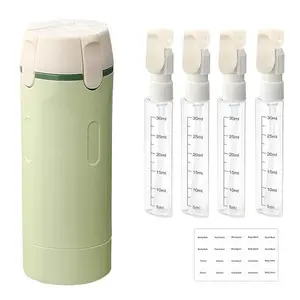 4 in 1 Travel Bottles for Toiletries, Portable Compact Travel Toiletries Bottle Set, Transparent Containers with Scale and Label, Ideal for Shampoo Lotion, Makeup, Cosmetic