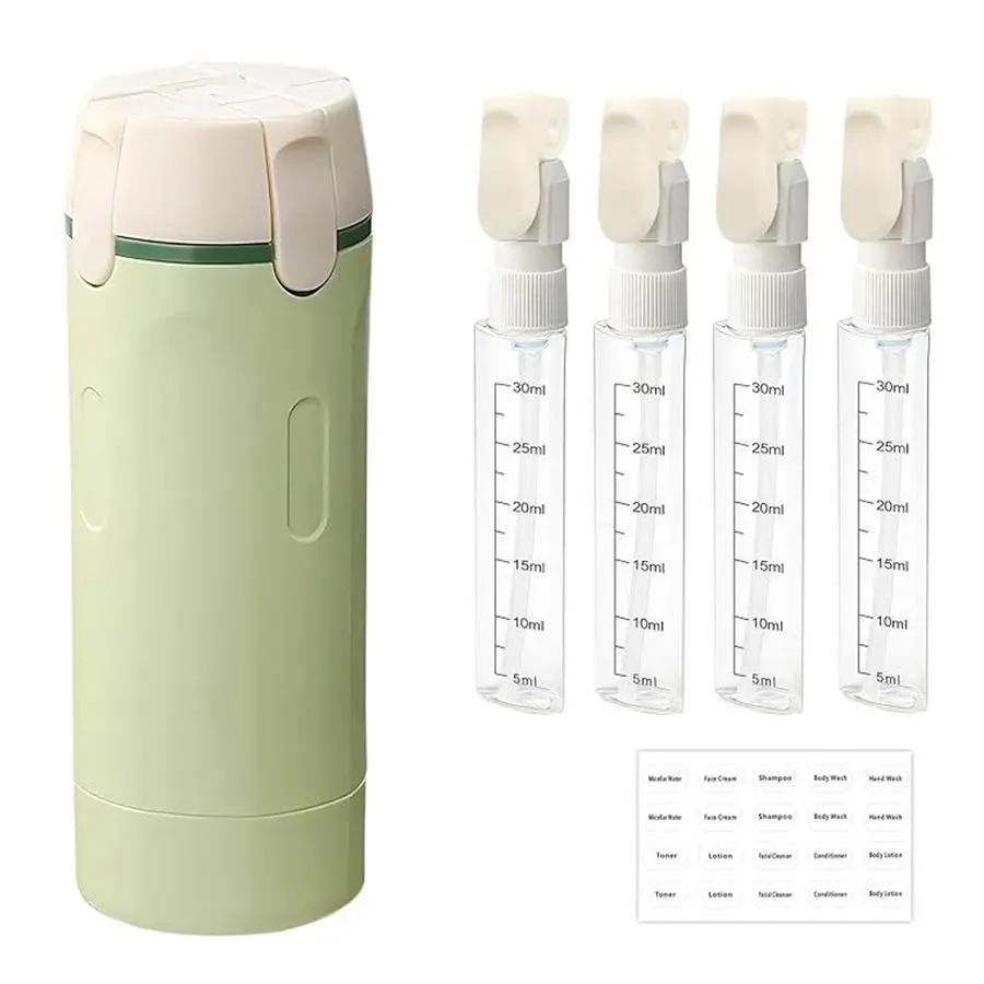4 in 1 Travel Bottles for Toiletries, Portable Compact Travel Toiletries Bottle Set, Transparent Containers with Scale and Label, Ideal for Shampoo Lotion, Makeup, Cosmetic, Cosmetic Tools, Beauty Organizer