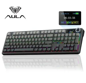[New]AULA F108 Pro Tri Mode Wireless Mechanical Gaming Keyboard Hot Swappable RGB Backlit Smart Screen and Knob Full Size with Num Pad USB C BT 2.4G for E Sports and Office Use