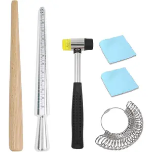 Ring Mandrel Metal Ring Sizer Set with  Rubber Mallet Hammer Rings Size Measuring Tools Finger Gauge  Ring Shaper Tool Jeweler's Repair Kit