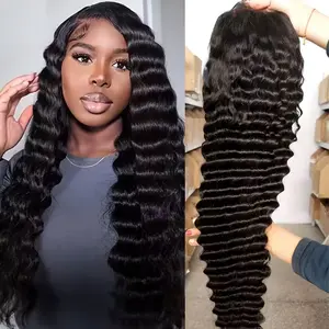 Human Hair Deep Wave 13x6 Lace Frontal Wig Natural Color For Black Women 13x4 Lace Front Human Hair Wigs Deep Wave Lace Front Wig Pre Plucked 180% Density