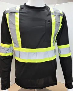 FX Black Hi visibility reflective safety shirt with mic tab holder and left hand pocket