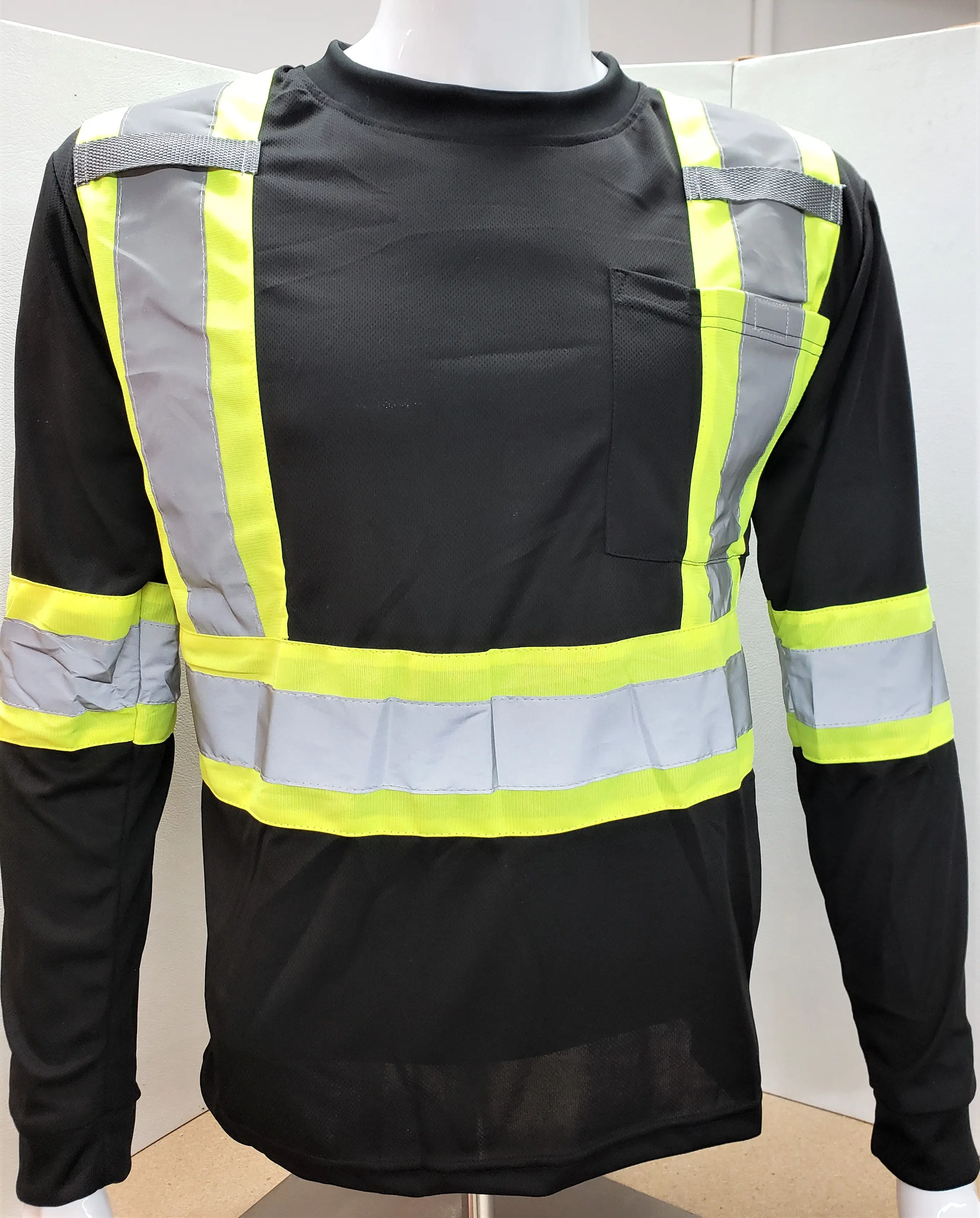 FX Black Hi visibility reflective safety shirt with mic tab holder and left hand pocket