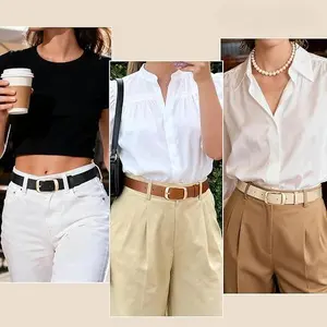 3 Pack(M)Women Belts For Jeans Dresses Pants Ladies Leather Waist Belt with Gold Buckle