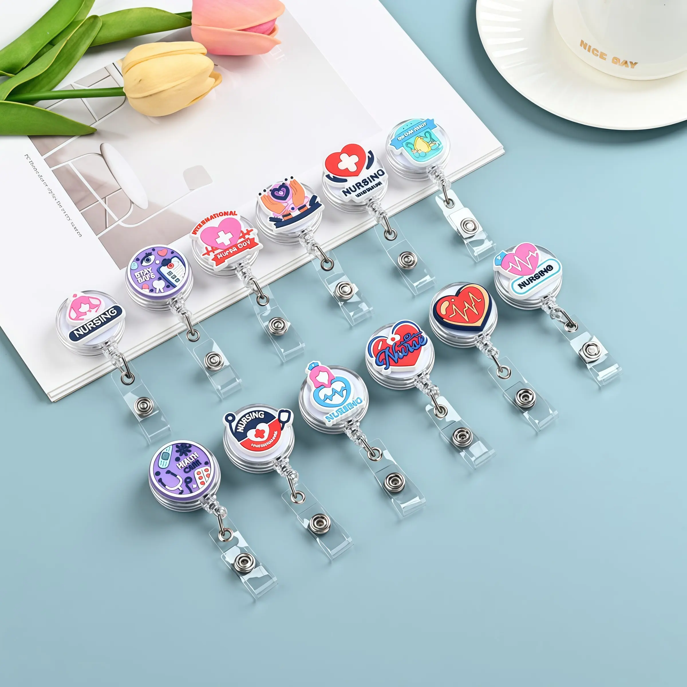Healthcare Themed Badge with Retractable Crocodile Clip, Fashion Accessory Ideal for Nursing School or Hospital Staff, Randomly Sent