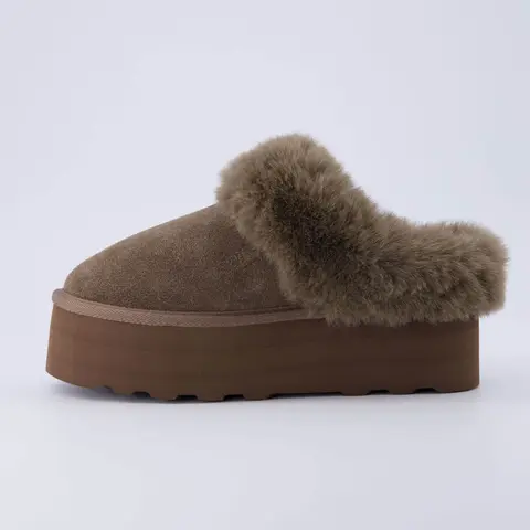 Cushionaire Husky Genuine Suede Platform Slippers For Women | Cozy Slip On Clog Slippers With Fuzzy Faux Fur Lining | Stylish Platform House Slippers With Wide Widths Available