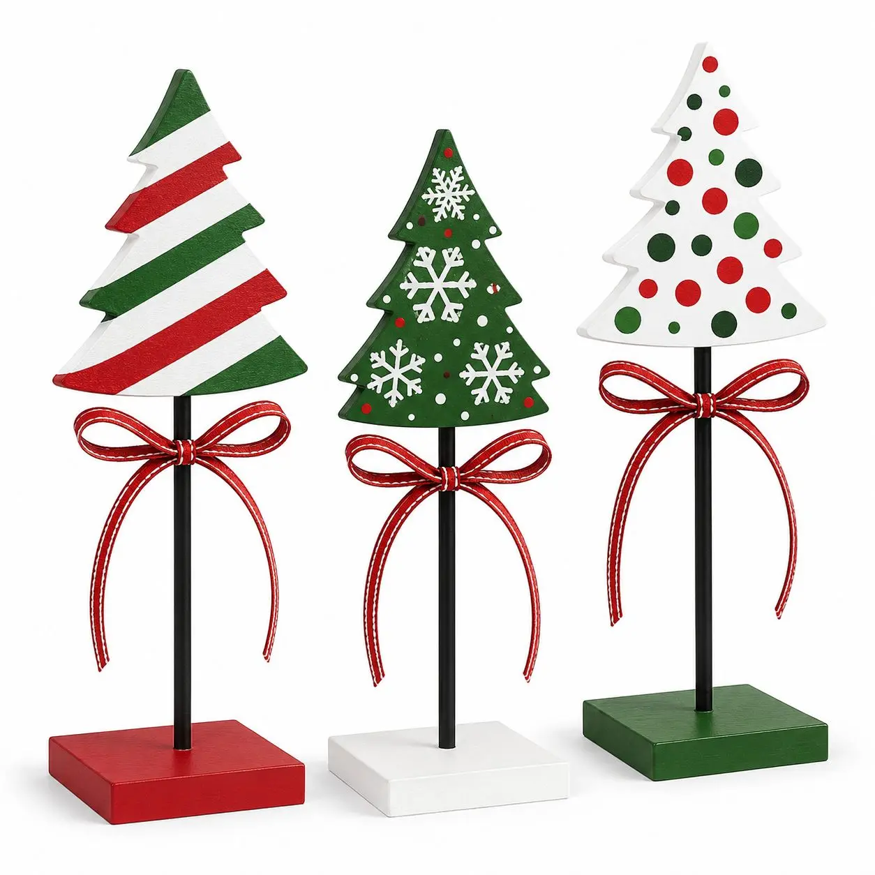 Indoor Christmas decorations, snowflake Christmas tree home decor, 3-piece Christmas dining table decorations, farmhouse wooden Christmas tree party centerpiece, tiered tray winter decoration for kitchen and office
