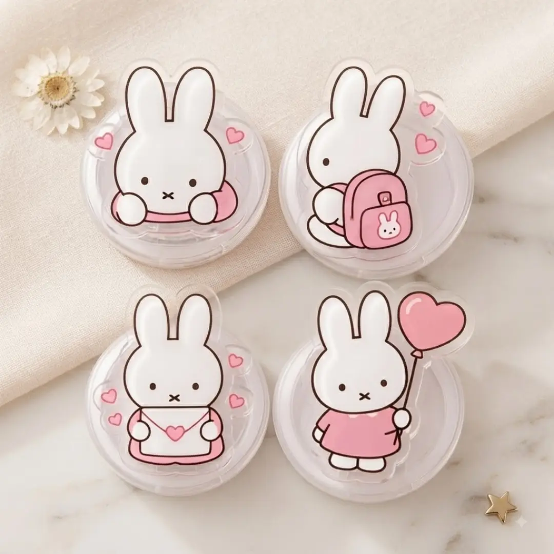 Kawaii Pink Rabbit Phone Grip Collapsible Holder Aesthetic Phone Accessory for Smartphones and Kindles Cute Cartoon Animal Stand for Secure Handheld Grip