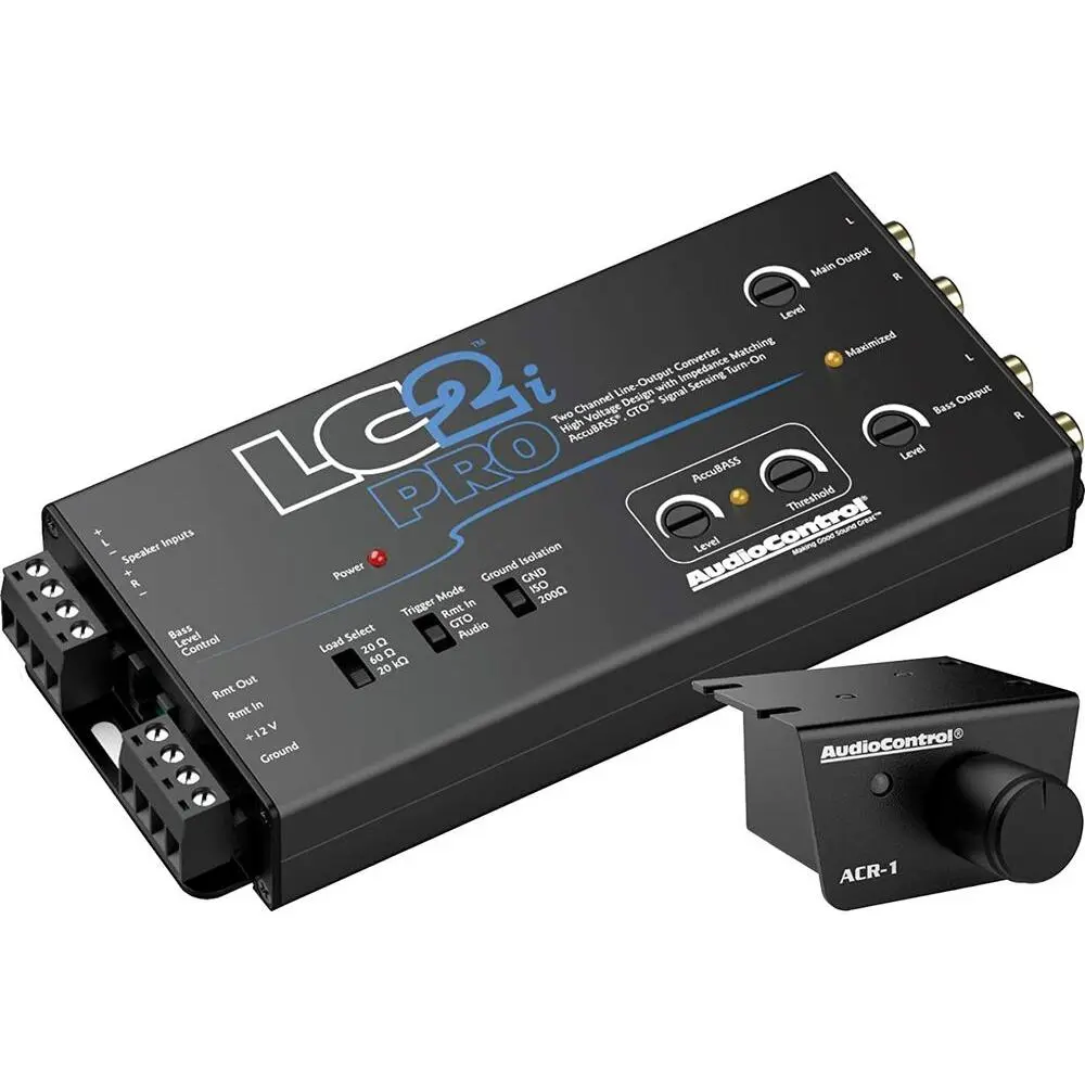 AudioControl LC2i PRO 2-Channel Line Output Converter Kit with Wireless Charging Pad (Wireless Chargers), Impedance Matching, AccuBASS, GTO, Audio Signal Sense, 12V Turn-On, ACR-1 Dash Remote Sub Control