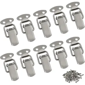 10 Pack Small Stainless Steel Spring Loaded Toggle Lock Clasp Buckle Latch with Mounting Screws for Cabinet Boxes Suitcase