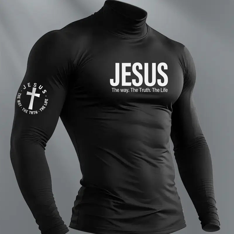 Men's High Neck Long Sleeve Slim Fit Warm Top, Casual Fitted Knitwear for Fall & Winter, Moderate Fabric Comfortable Daily Wear, Menswear