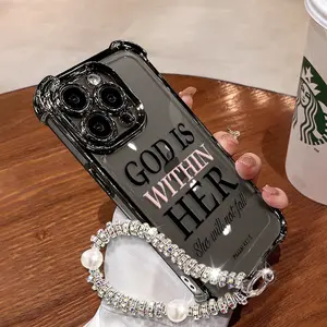 GOD IS WITHIN HER Phone Case for iPhone&Samsung. Features a black chrome alloy frame, high-definition transparent material, reinforced corner protection, and full-body drop-resistant design.