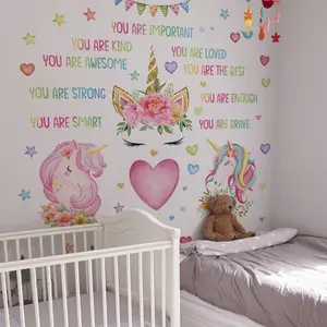 A set of two unicorn creative English wall stickers for bedroom and living room background walls, home decoration stickers, self-adhesive M14593-NL